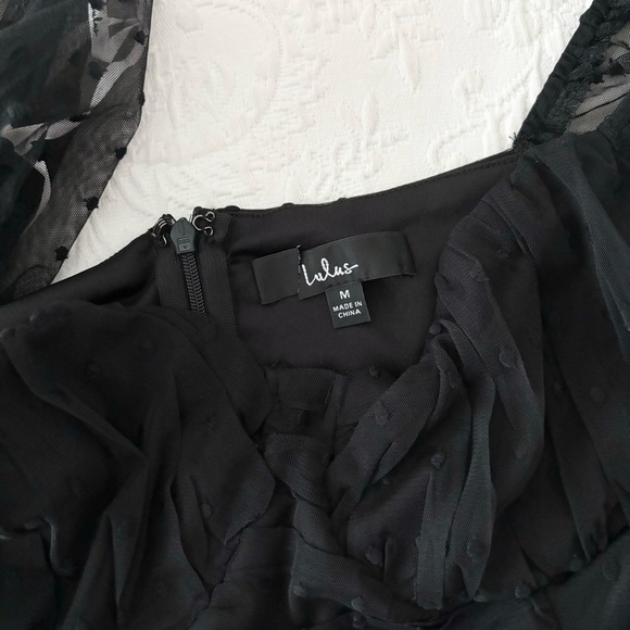 NWOT Lulus Affectionate Aura Black Swiss Dot Tiered Bustier Midi Dress Medium - Picture 4 of 8